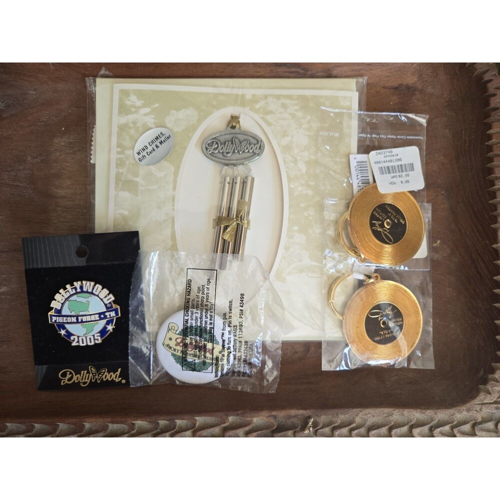 Dollywood Souvenir Lot Of 5 Items Pins Keychains Windchime